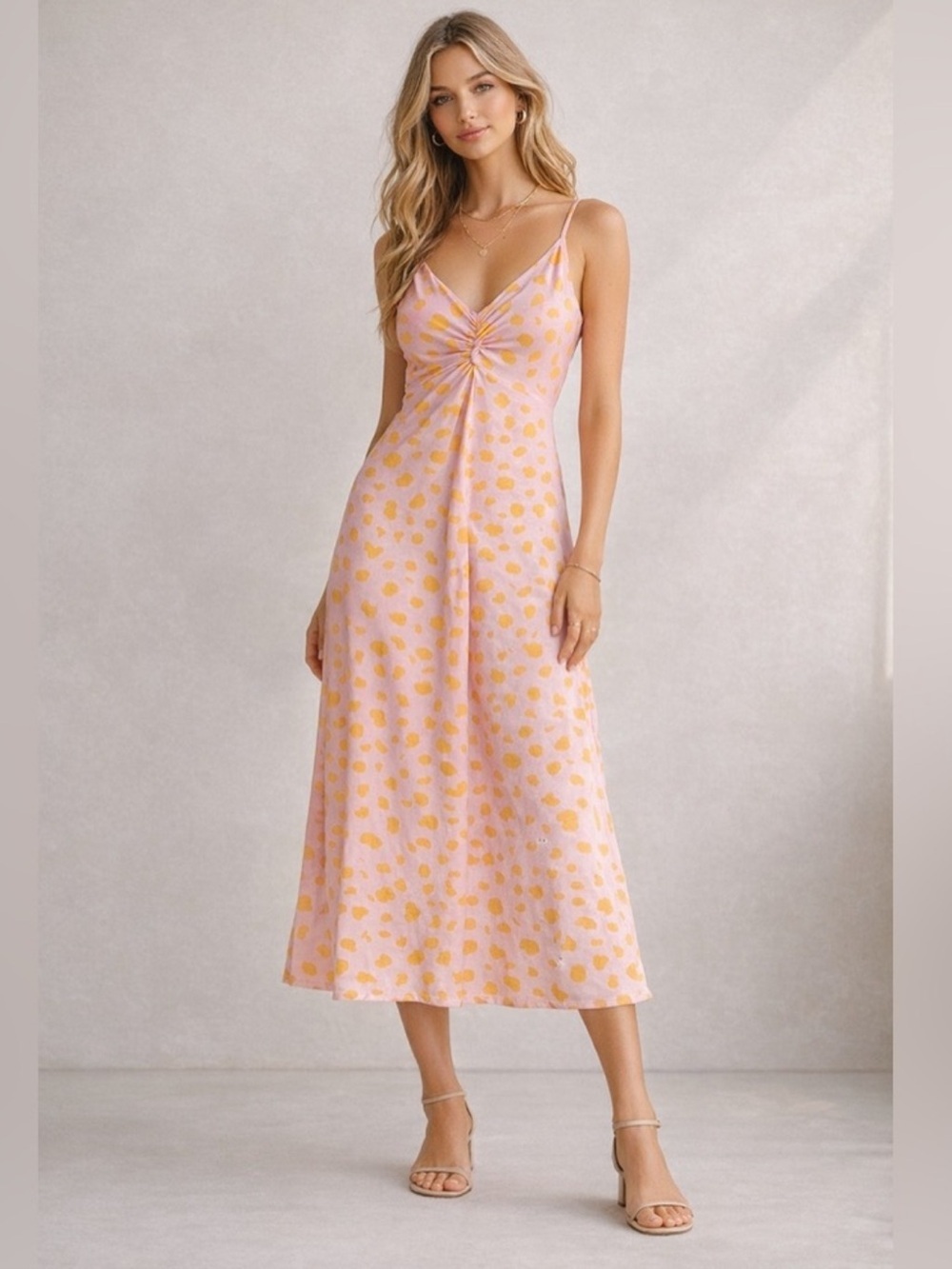 Leith Blush Pink Spaghetti Strap With Front Knot Detail Midi Dress